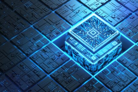 Instead of selling to Meta, AI chip startup FuriosaAI signed a huge customer Blue glowing futuristic semiconductor and circuit board.