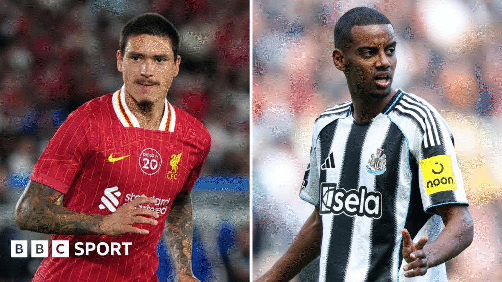 Darwin Nunez of Liverpool and Alexander Isak of Newcastle
