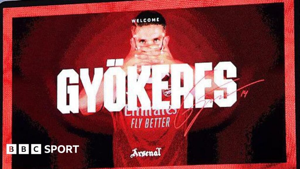 An electronic billboard saying "Welcome Gyokeres"