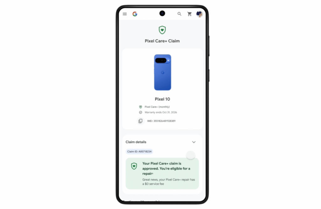 Pixel Care+ claim on phone