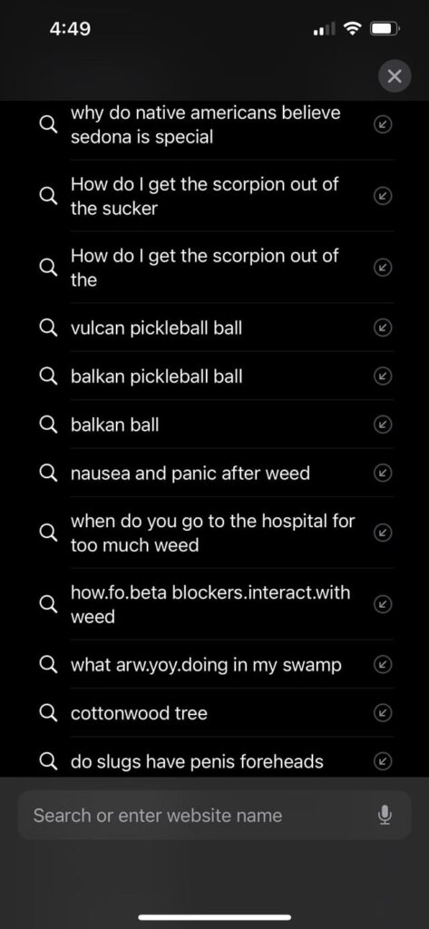 My wife’s google search history during a girls’ trip this past weekend.
