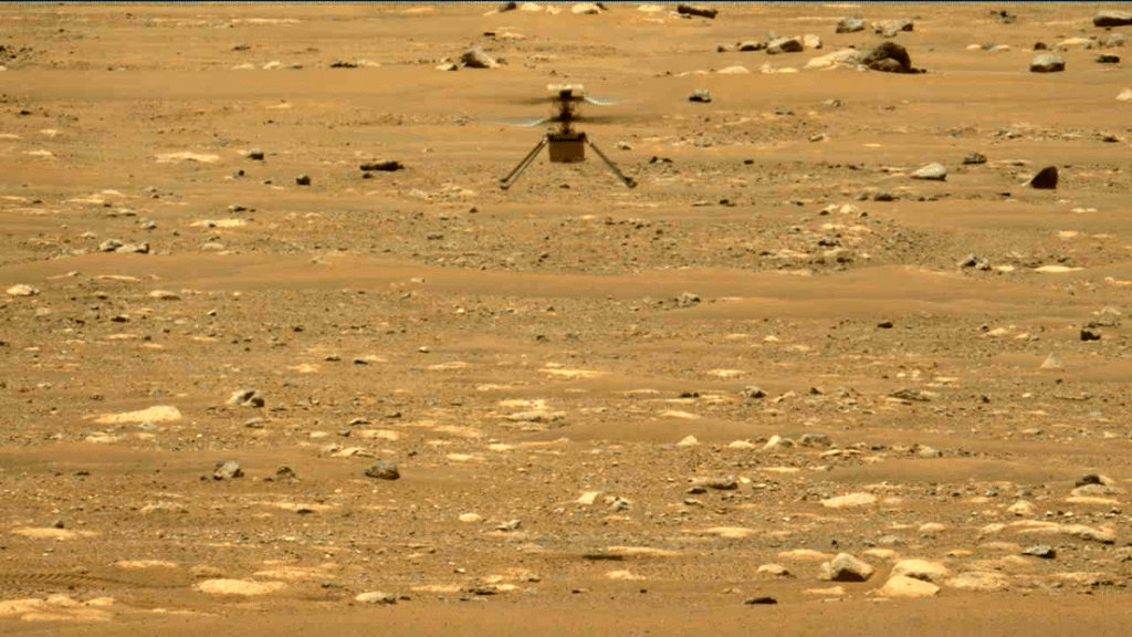 ingenuity mars helicopter mid-flight