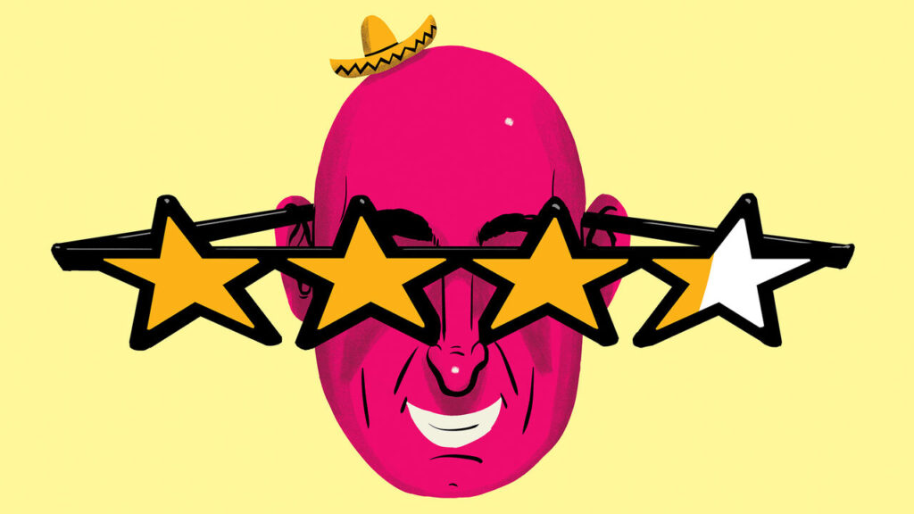 Airbnb boss with glasses made of stars.