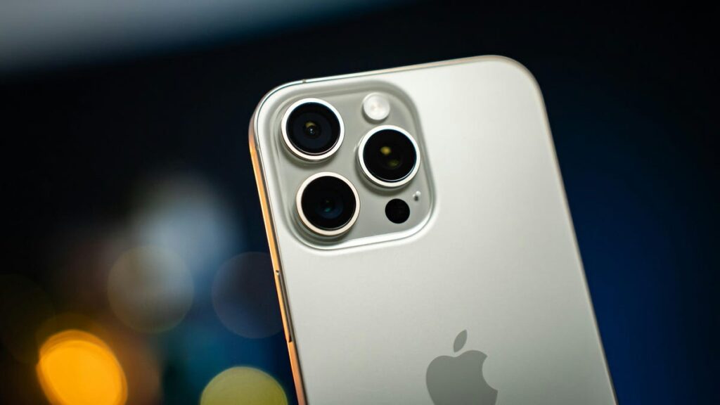 A silver iPhone 16 Pro.