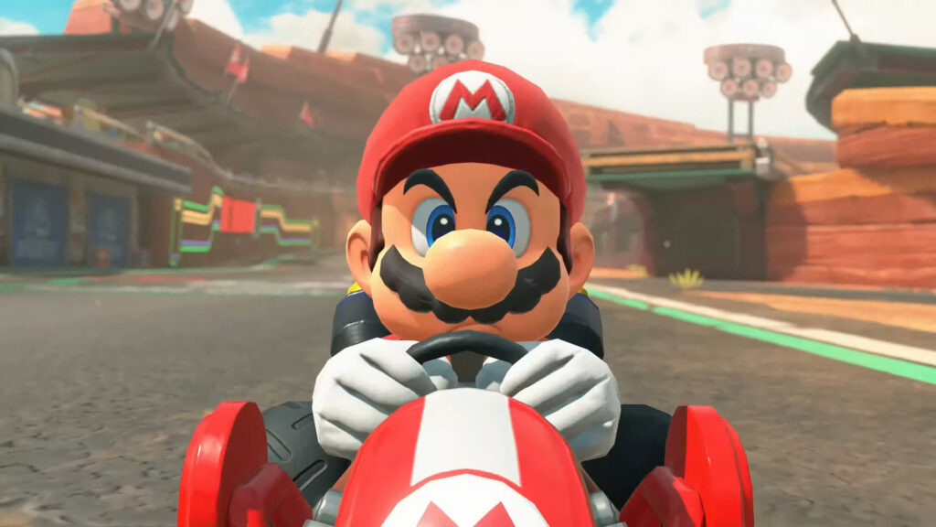 A screenshot of Mario from Mario Kart World