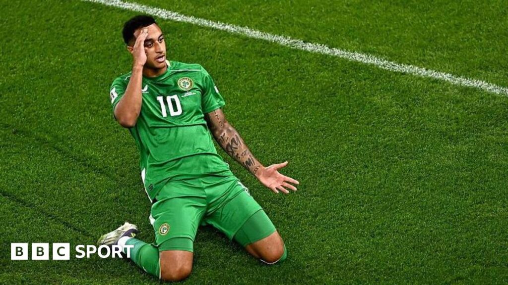 Adam Idah celebrates his late equaliser for Republic of Ireland