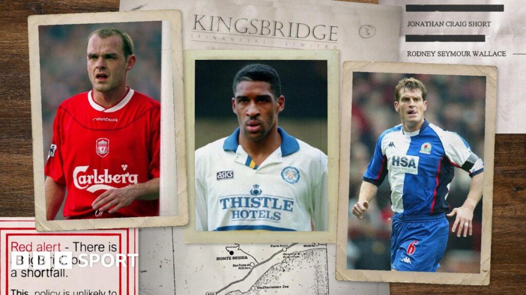 Photos of Danny Murphy, Brian Deane and Craig Short, from their playing days, are laid on top of various papers relating to Kingsbridge Asset Management.