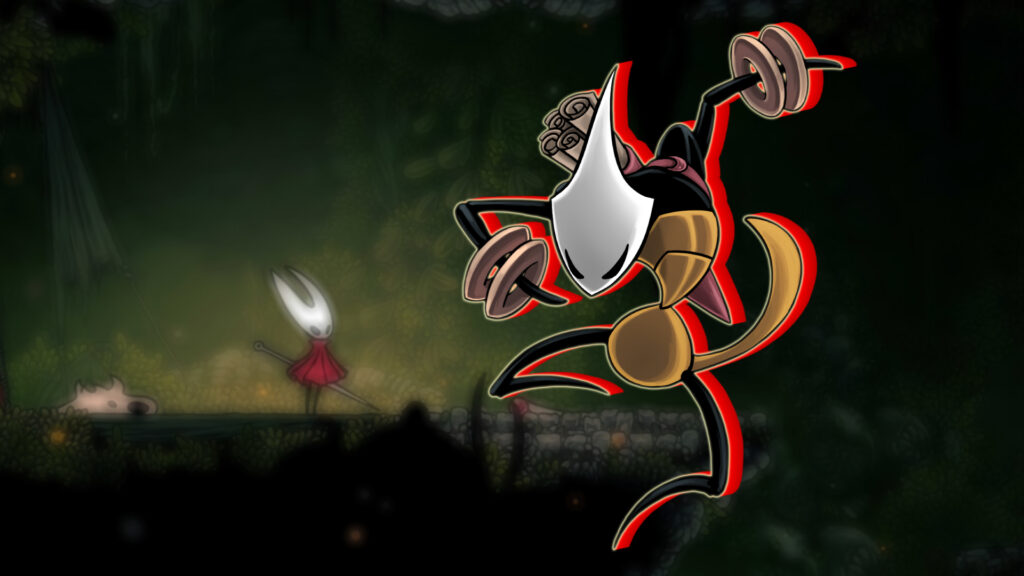 A gold armor-clad bug poses with throwing discs draped over their wrists