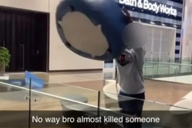 Schoolboy yob, 16, who hurled HUGE 15kg seat over edge of 50ft drop inside busy mall is jailed