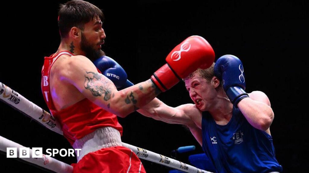 Callum Makin lands a jab on the chin of Rami Kiwan
