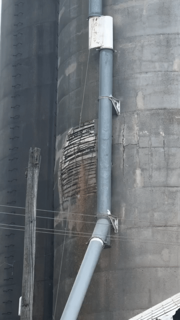 A close up view of the silo collapse in Martinton, IL