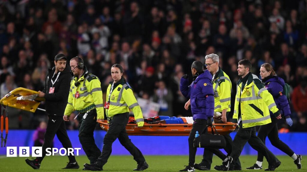 Michelle Agyemang: England striker carried off on a stretcher in win against Australia Michelle Agyemang is carried off on a stretcher at Pride Park
