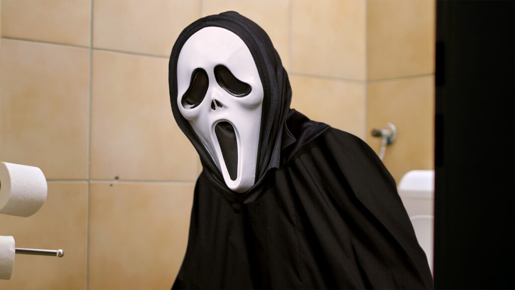 Scream Mask Left On While Using Toilet