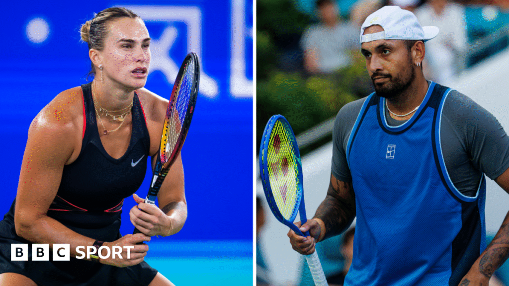 Battle of the Sexes: Aryna Sabalenka to play Nick Kyrgios in Dubai on 28 December Split image of Aryna Sabalenka and Nick Kyrgios