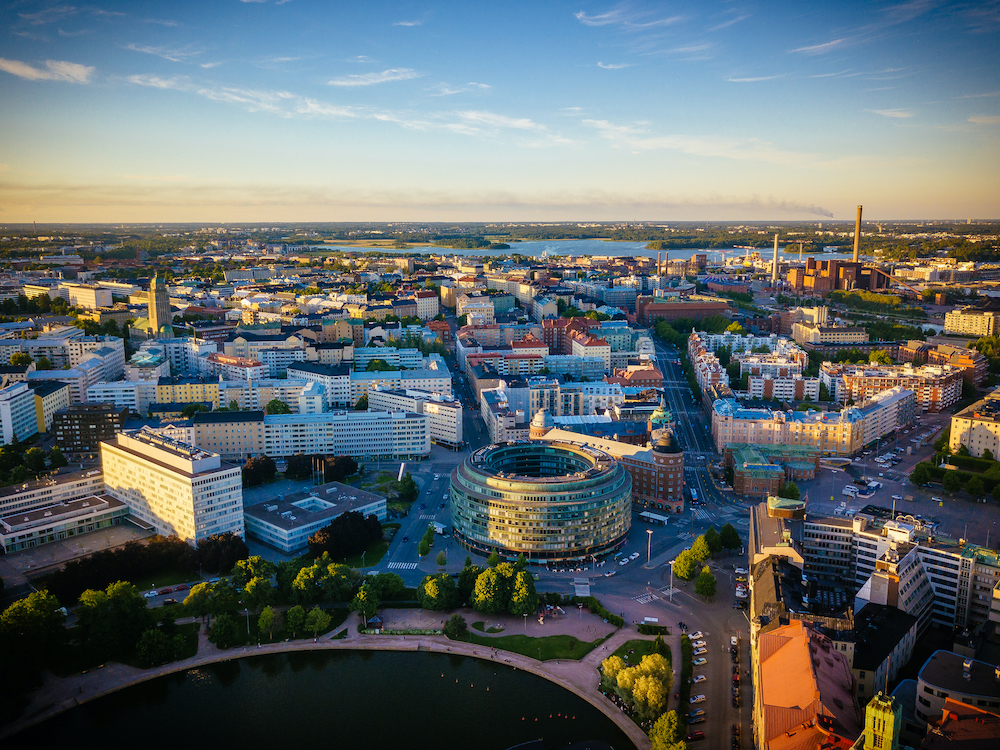 Breaking down the boom in the Nordic’s startup ecosystem Aerial view to Hakaniemi district in downtown Helsinki by sunset in summer