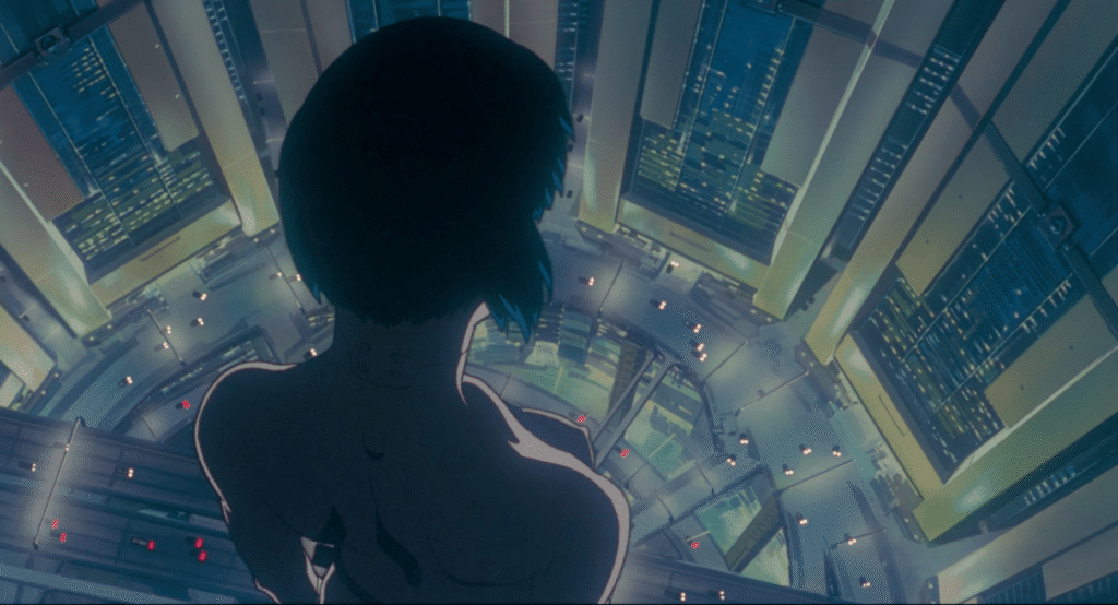 A screenshot of Ghost in the Shell, showing Major Motoko Kusanagi.
