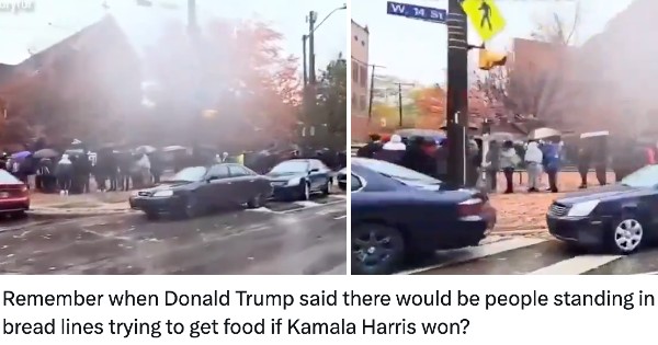 This clip of a huge line of people queuing for a food bank is a damning snapshot of Donald Trump’s America
