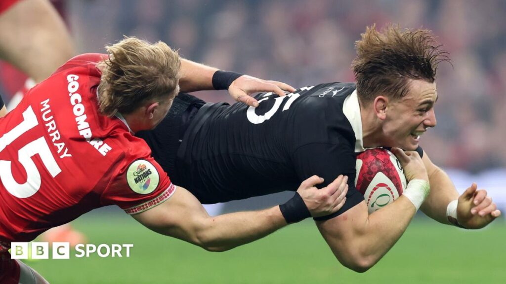Ruben Love scores New Zealand's second try against Wales in Cardiff