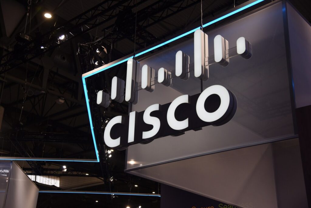 The CISCO brand logo during the Mobile World Congress Barcelona 2023.