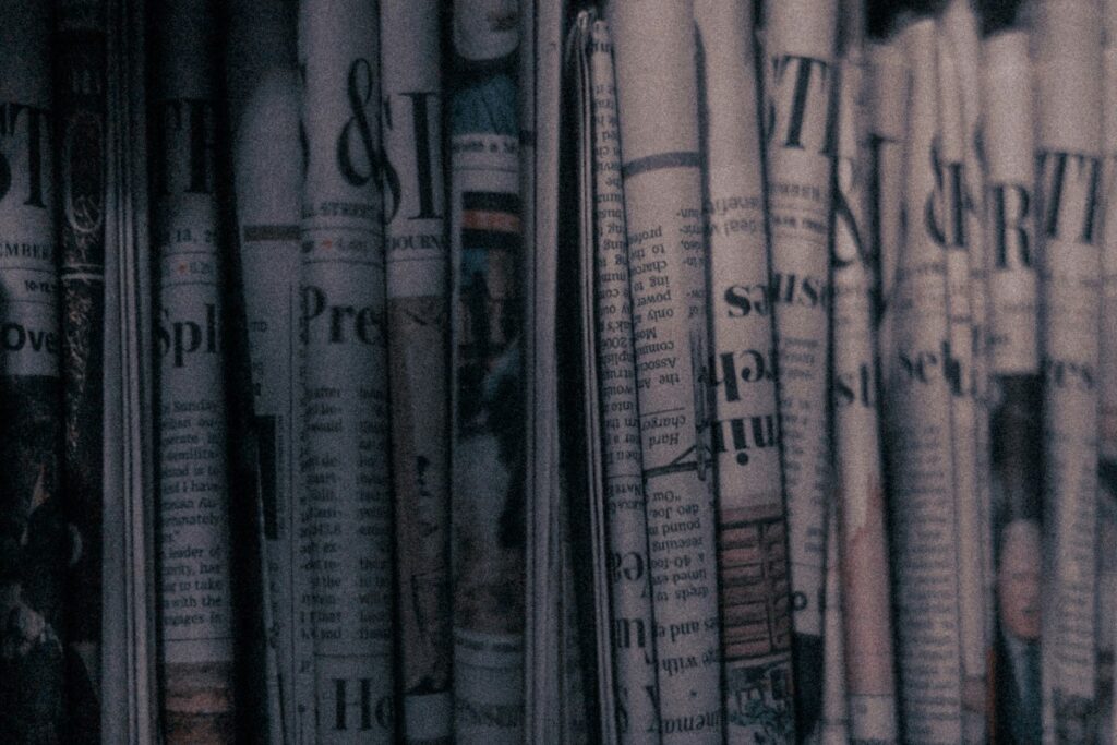 A stack of newspapers.