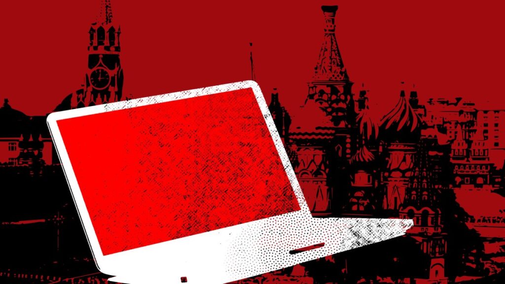 Researchers say Russian government hackers were behind attempted Poland power outage graphic depiction of open laptop overlaying Red Square in Moscow