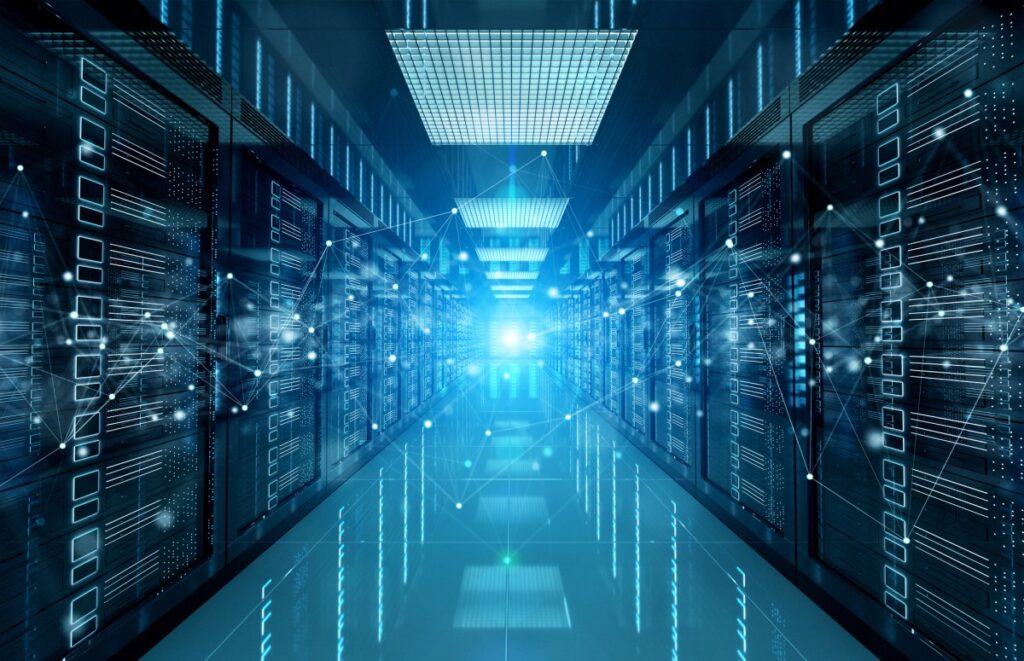 As AI data centers hit power limits, Peak XV backs Indian startup C2i to fix the bottleneck Blue tinted server room with overlay showing connections between the different equipment racks.